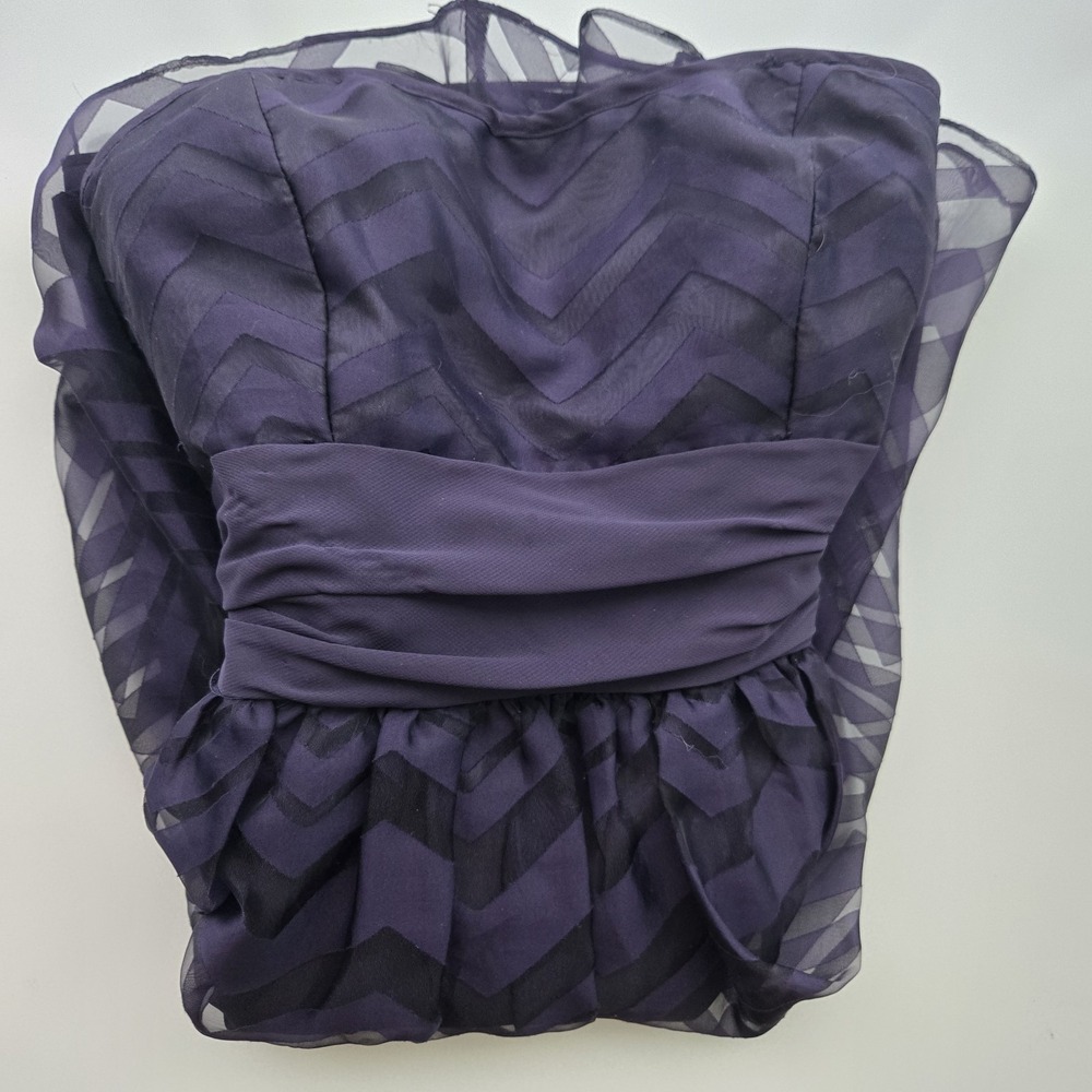 Purple Black Chevron Strapless Mini Dress Sweetheart Y2K Cocktail Party Pleated - Picture 11 of 14